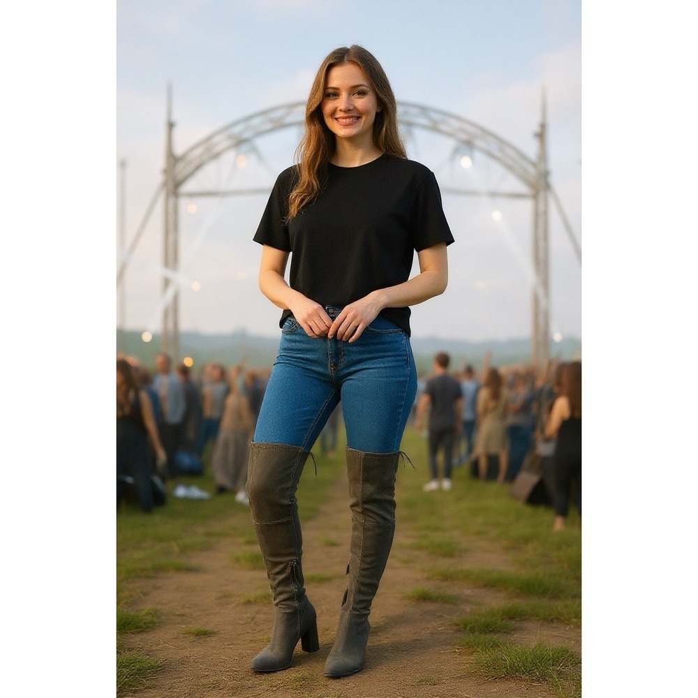 🤑Suede 🔥Over-the-Knee Boots Block Heel Festival Coachella Vibe Lace Up Sexy 8‎